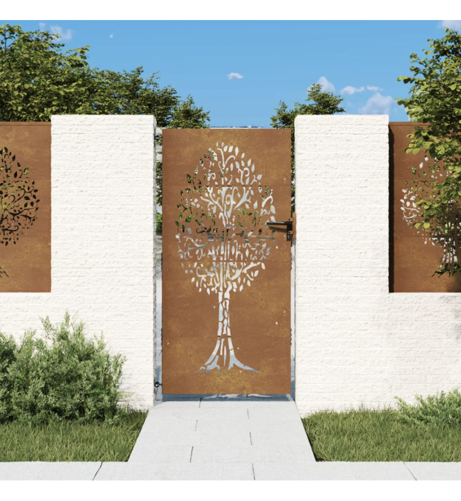 Portail de jardin 85x175 cm acier corten conception de l'arbre