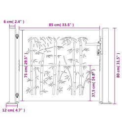 Portail de jardin 105x80 cm acier corten design de bambou