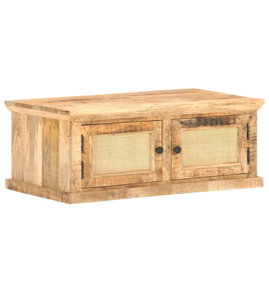 Table basse 90x50x35 cm Bois de manguier et canne naturelle