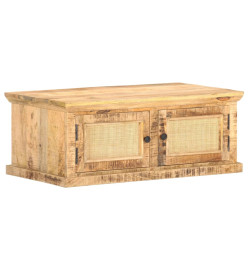 Table basse 90x50x35 cm Bois de manguier et canne naturelle