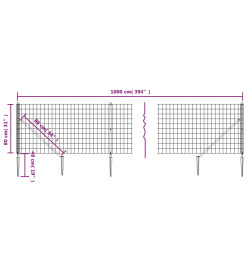 Clôture en treillis métallique et ancrage anthracite 0,8x10 m