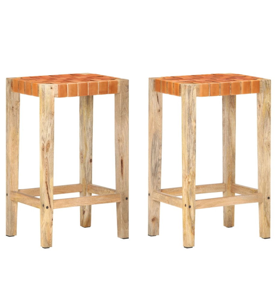 Tabourets de bar lot de 2 marron cuir véritable 75 cm