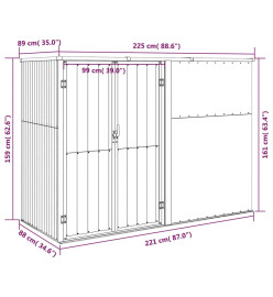 Abri à outils de jardin marron 225x89x161 cm acier galvanisé