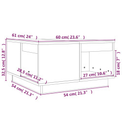 Table basse Gris 60x61x32,5 cm Bois massif de pin