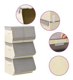 Boîtes de rangement empilables 4 pcs Tissu Gris et crème