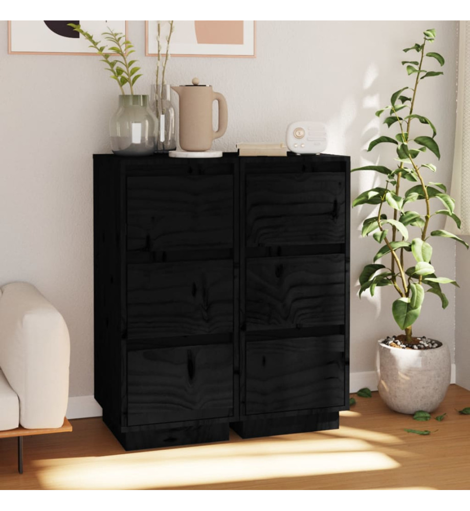 Buffets 2 pcs Noir 32x34x75 cm Bois massif de pin