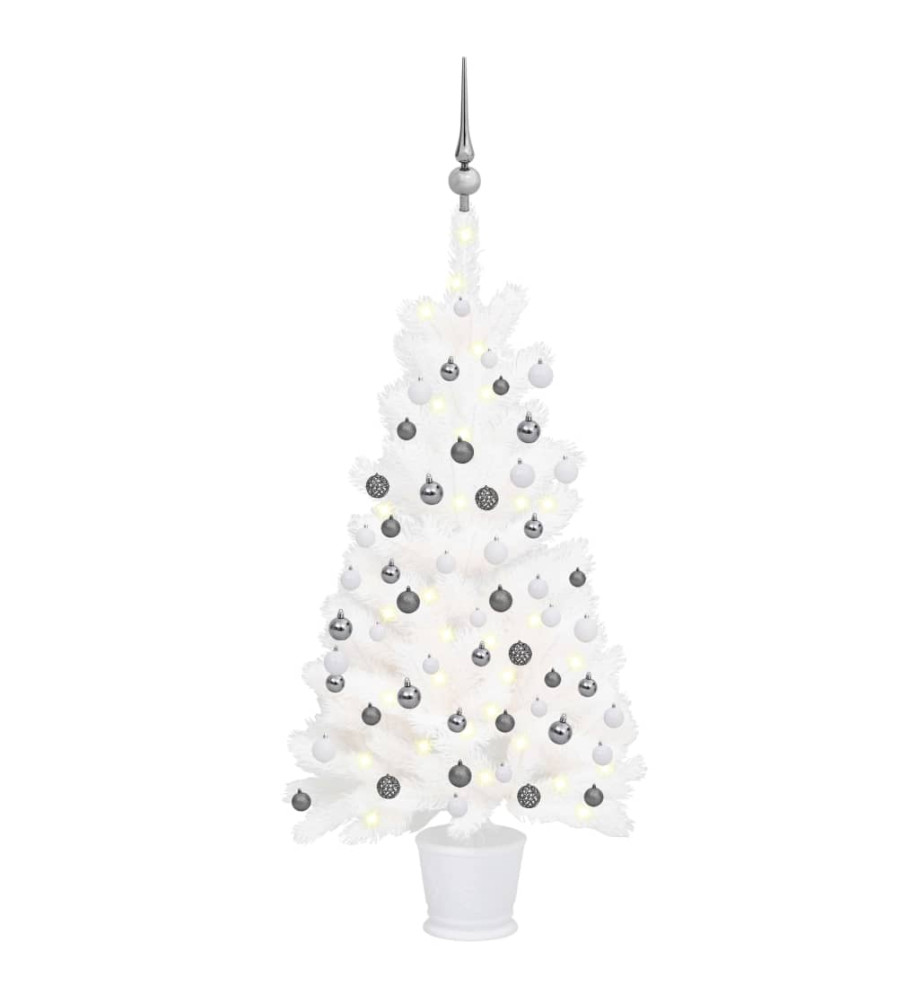 Arbre de Noël artificiel avec LED et boules Blanc 90 cm