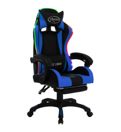 Fauteuil de jeux vidéo avec LED RVB Bleu et noir Similicuir