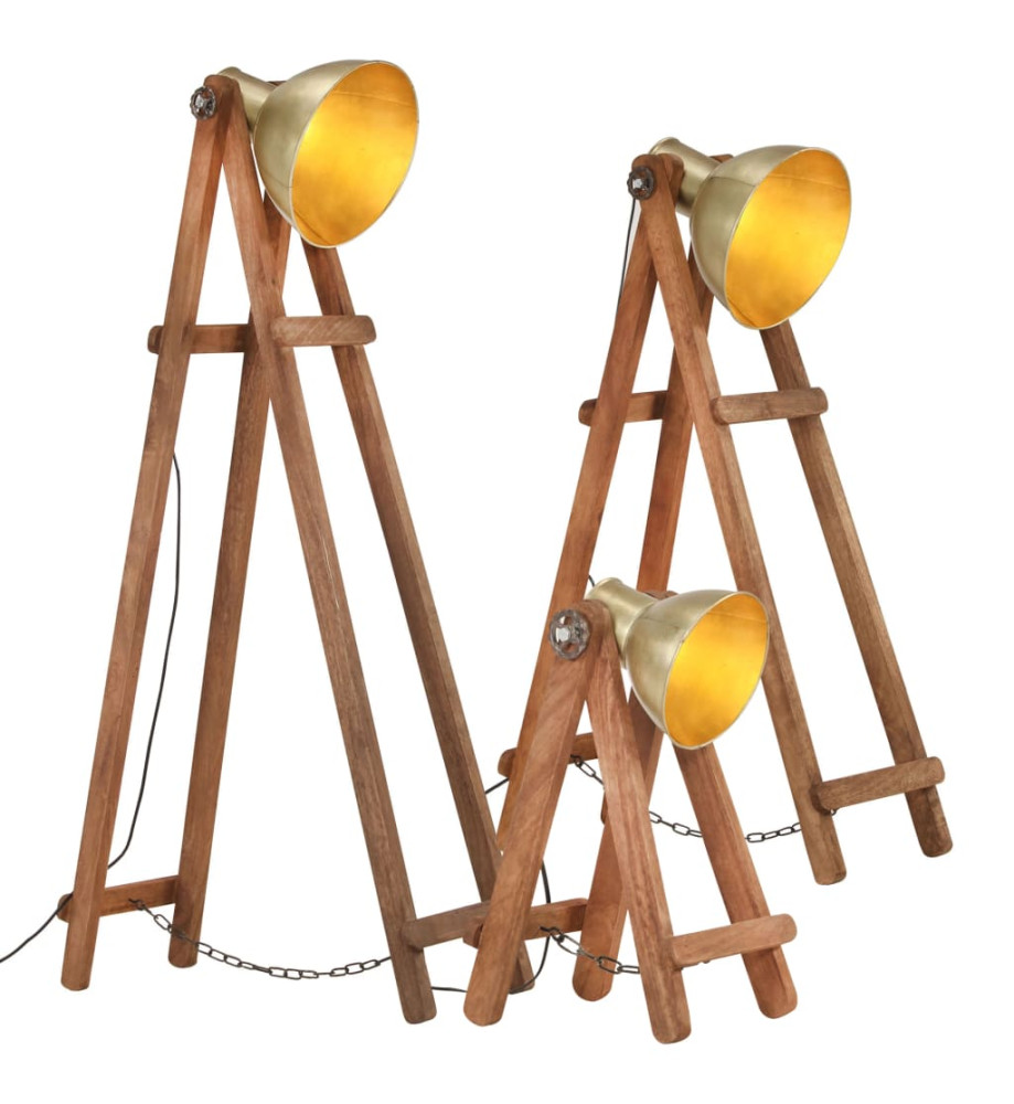 Lampadaires 3 pcs Laiton E27 Bois de manguier massif