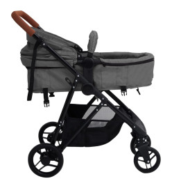 Poussette pour bébé 3-en-1 Gris clair et noir Acier