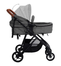 Poussette pour bébé 3-en-1 Gris clair et noir Acier