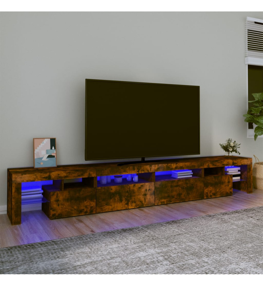 Meuble TV avec lumières LED Chêne fumé 260x36,5x40 cm