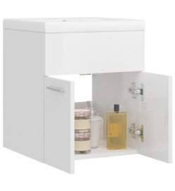 Armoire d'évier avec lavabo intégré Blanc brillant Aggloméré