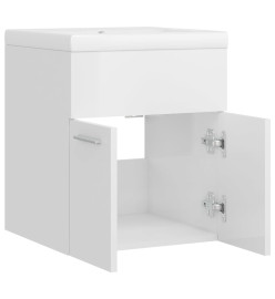 Armoire d'évier avec lavabo intégré Blanc brillant Aggloméré