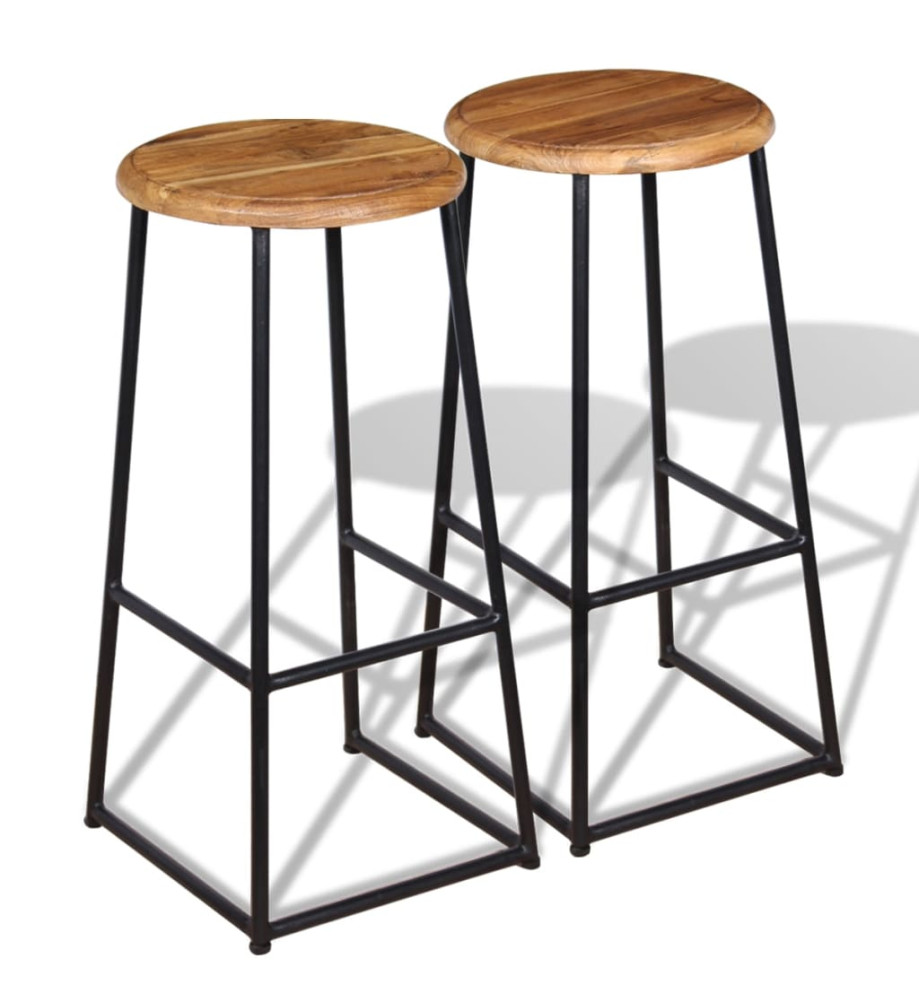 Tabourets de bar lot de 2 bois de teck massif