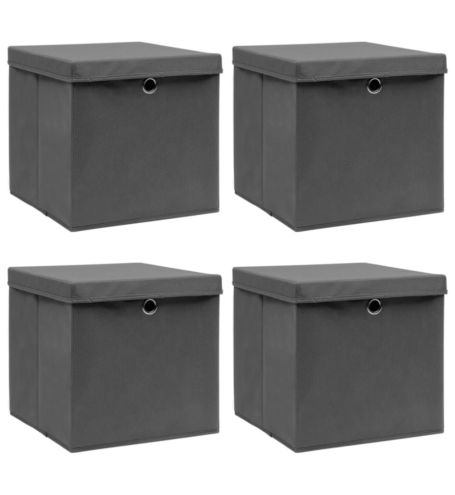 Boîtes de rangement avec couvercle 4 pcs Gris 32x32x32 cm Tissu