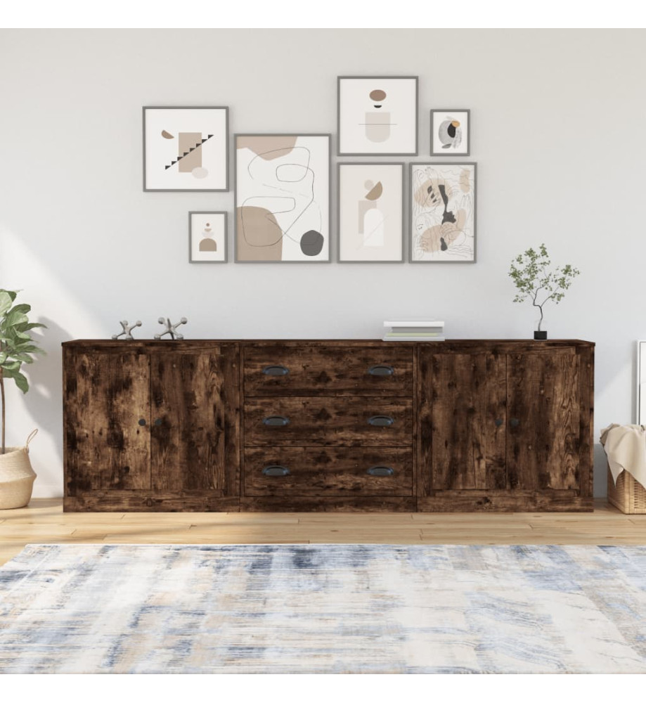 Buffets 3 pcs Chêne fumé Bois d'ingénierie