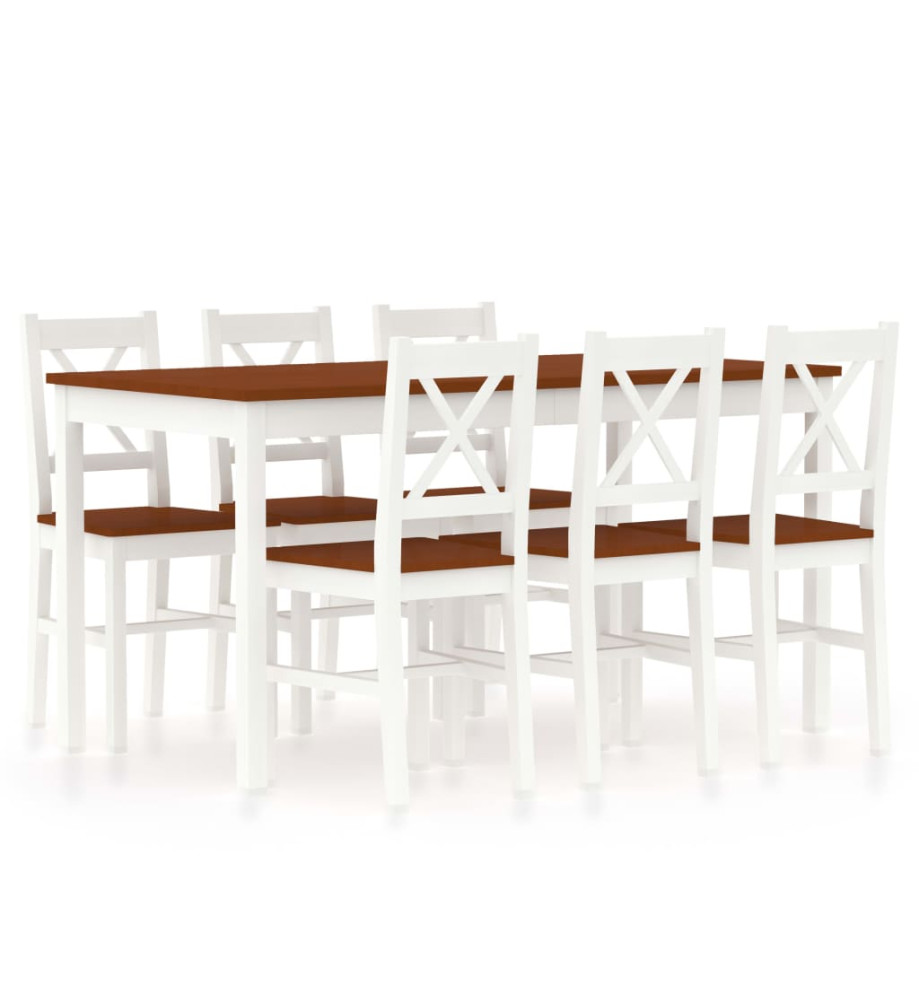 Ensemble de salle à manger 7 pcs Pinède Blanc et marron