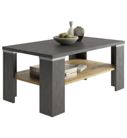 FMD Table basse avec étagère Gris Matera et chêne artisanal