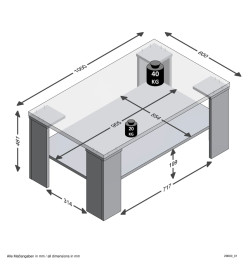 FMD Table basse avec étagère Gris Matera et chêne artisanal