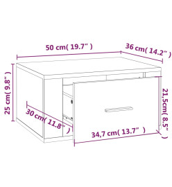 Table de chevet murale Chêne fumé 50x36x25 cm