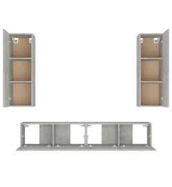 Ensemble de meubles TV 4 pcs Gris béton Bois d'ingénierie