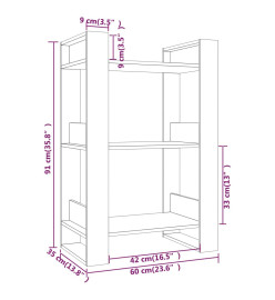 Bibliothèque/Séparateur de pièce 60x35x91 cm Pin massif