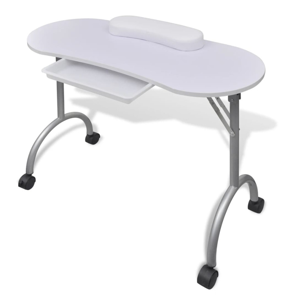 Table à manucure pliable avec roulettes Blanc