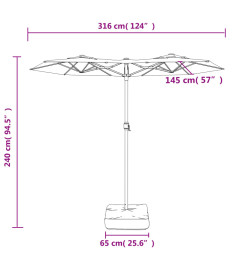 Parasol à double tête avec LED bleu azuré 316x240 cm