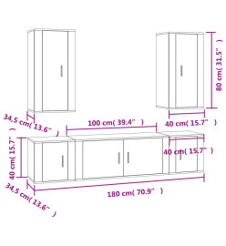 Ensemble de meubles TV 5 pcs Noir Bois d'ingénierie