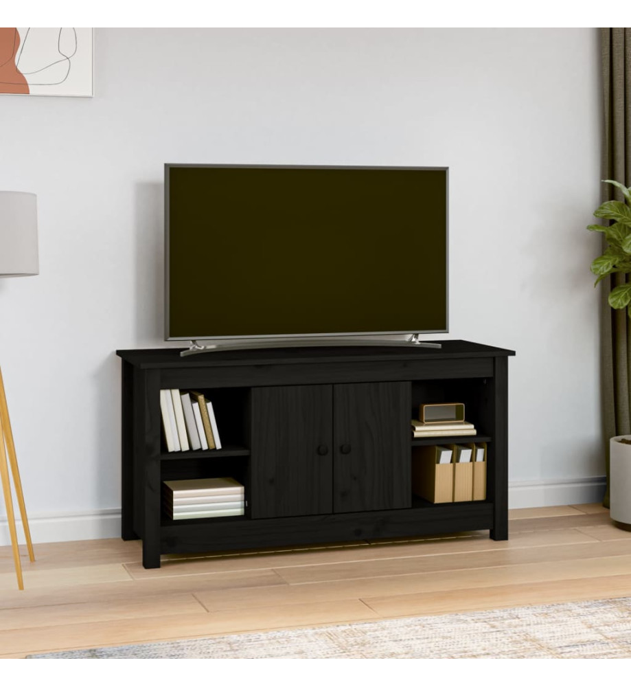 Meuble TV Noir 103x36,5x52 cm Bois de pin massif