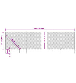 Clôture à mailles losangées avec piquet d'ancrage vert 2,2x25 m