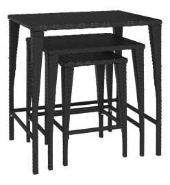 Tables gigognes 3 pcs noir résine tressée