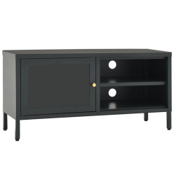 Meuble TV Anthracite 90x30x44 cm Acier et verre