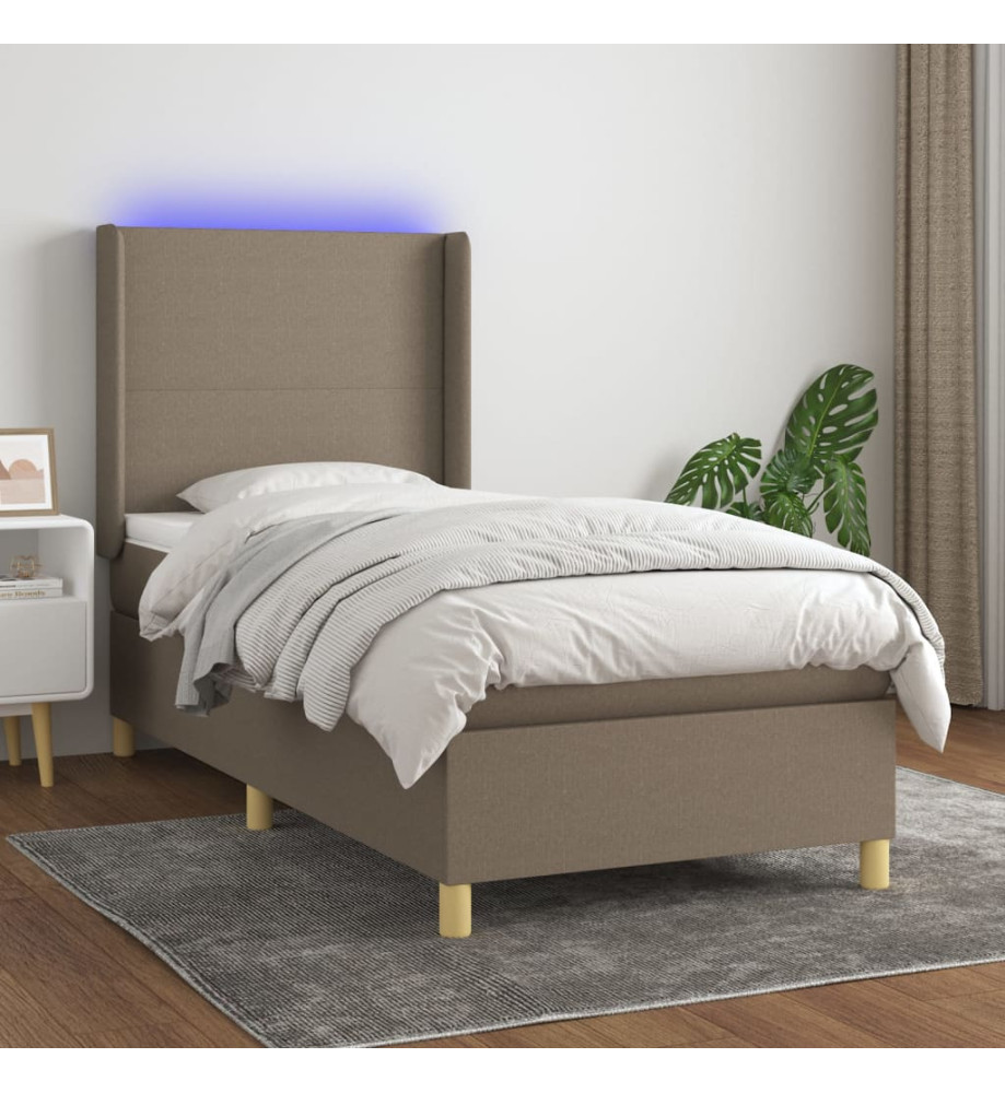 Sommier tapissier avec matelas et LED Taupe 90x190 cm Tissu Sommier tapissier avec matelas et LED Taupe 90x190 cm Tissu