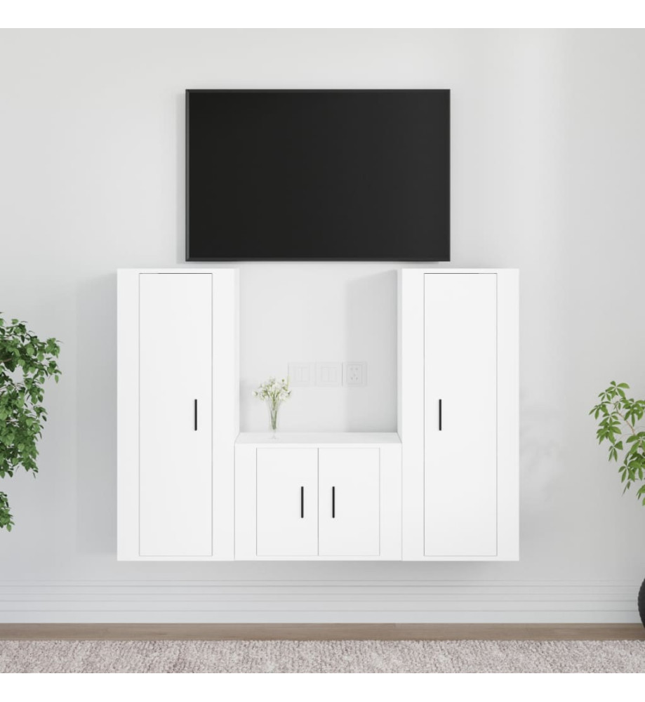 Ensemble de meubles TV 3 pcs Blanc Bois d'ingénierie