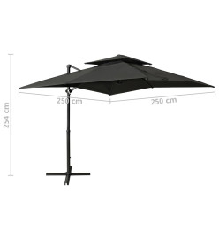 Parasol déporté à double toit 250x250 cm Anthracite