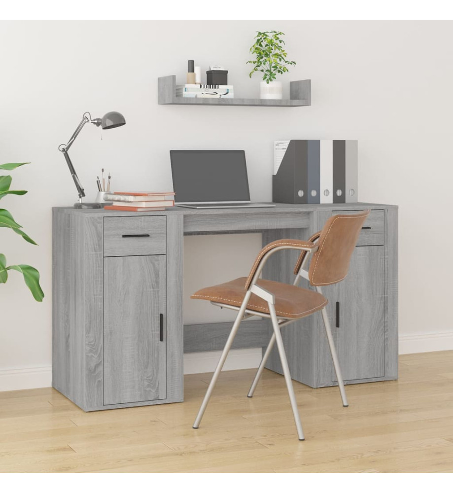 Bureau avec armoire sonoma gris bois d'ingénierie