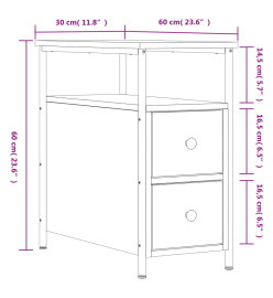 Table de chevet chêne fumé 30x60x60 cm bois d'ingénierie