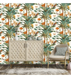 DUTCH WALLCOVERINGS Papier peint Palmier tropical Vert et orange