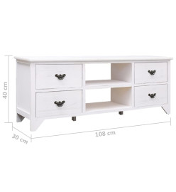 Meuble TV Blanc antique 108x30x40 cm Bois de Paulownia solide