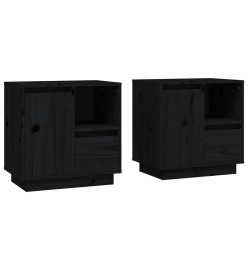 Tables de chevet 2 pcs Noir 50x34x50 cm Bois de pin massif