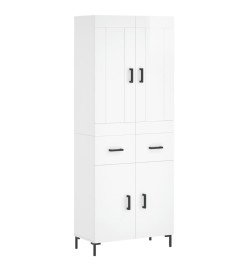 Buffet haut Blanc brillant 69,5x34x180 cm Bois d'ingénierie