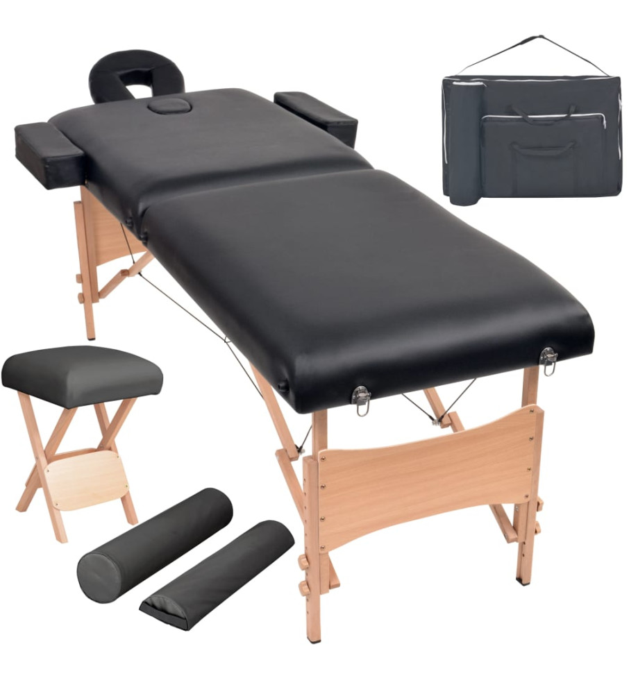 Table de massage pliable et tabouret 10 cm d'épaisseur Noir