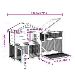 Clapier gris 185,5x60,5x109,5 cm bois de pin massif