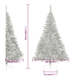 Demi sapin de Noël artificiel avec support Argenté 210 cm PVC