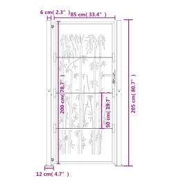 Portail de jardin 105x205 cm acier corten design de bambou