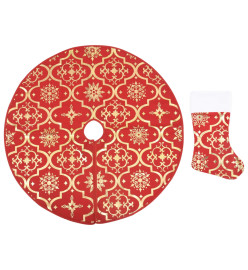 Jupe de sapin de Noël de luxe avec chaussette Rouge 90 cm Tissu