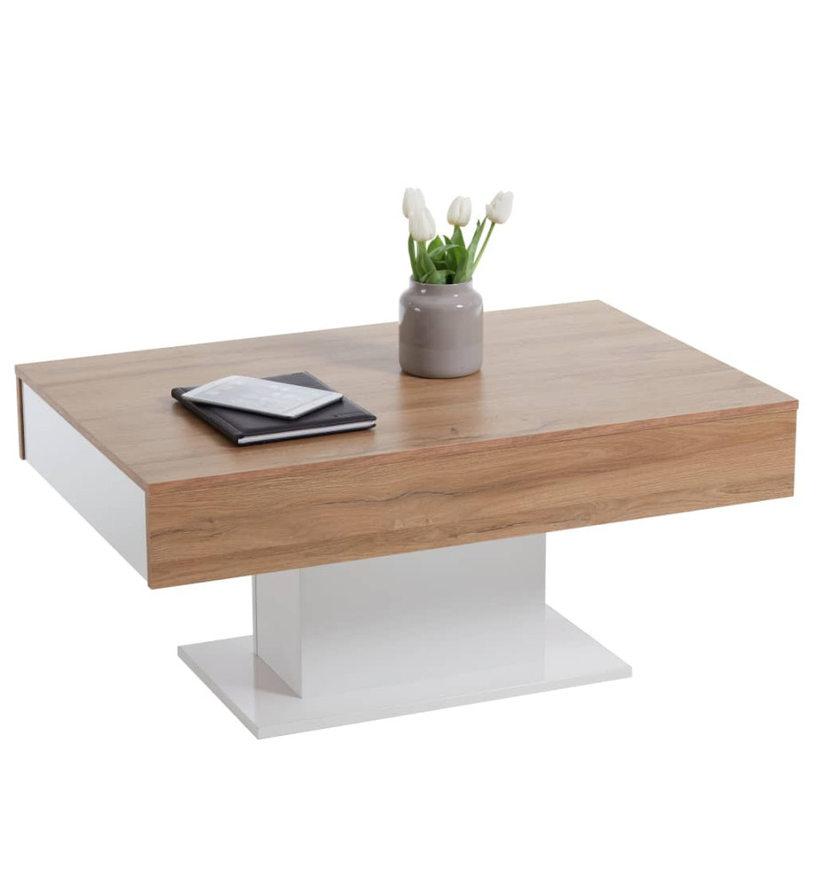 FMD Table basse Chêne antique et blanc