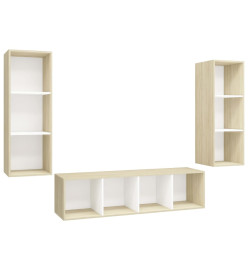 Ensemble de meuble TV 3 pcs Blanc et chêne sonoma Aggloméré